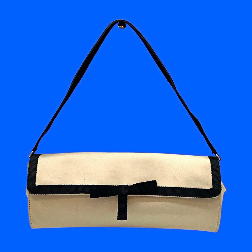 Banana Republic Ivory & Black Satin Clutch Bag with Bow Detail Formal Party